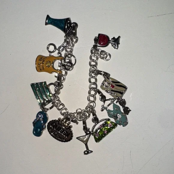 “Queen of Everything” Silver Tone Charm Bracelet with Colorful Charms - Picture 1 of 4